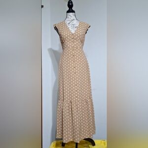 Monteau Beige Floral Button-Front Maxi Dress